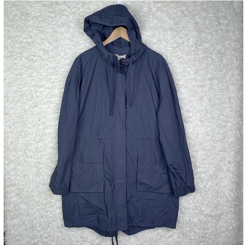 CASLON Navy Blue Cotton Hooded Anorak Parka Jacket Womens XXL Drawstring Pockets